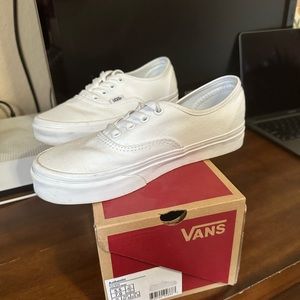 Clean white authentic vans only worn twice. Size 5.5 mens or 7 in womens.